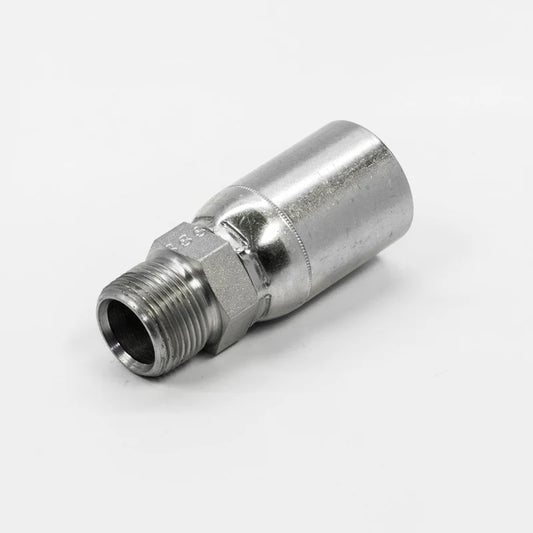 Close-up of a shiny, metallic 04U154 Weatherhead 1/4 Hose x 1/4 BSPP Male Fitting on a white background. It features a smooth cylinder with a hexagonal section near the threads for gripping.