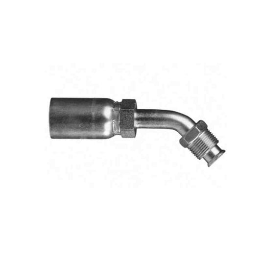 The 06UB66 Weatherhead fitting is a metal hydraulic hose connector, featuring a 3/8 hose end with a cylindrical and inverted male threaded connection, bent at 90 degrees, isolated on white.
