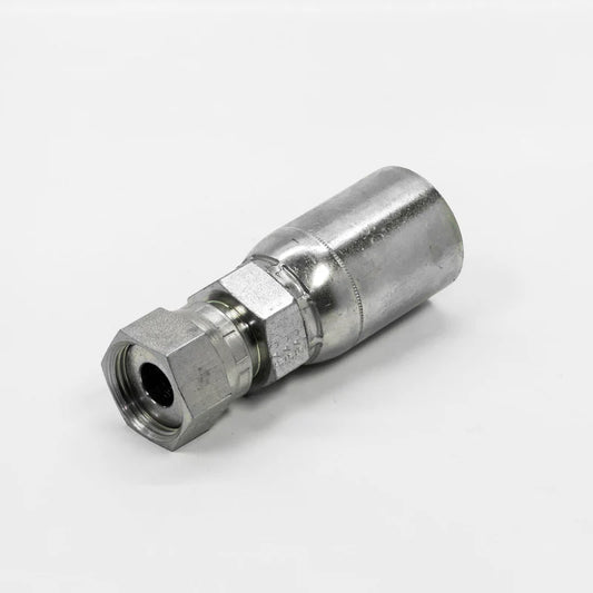 The 08US66 Weatherhead fitting, featuring a hexagonal nut and cylindrical body, rests on a plain white surface. It appears unused with its shiny finish and smooth edges.
