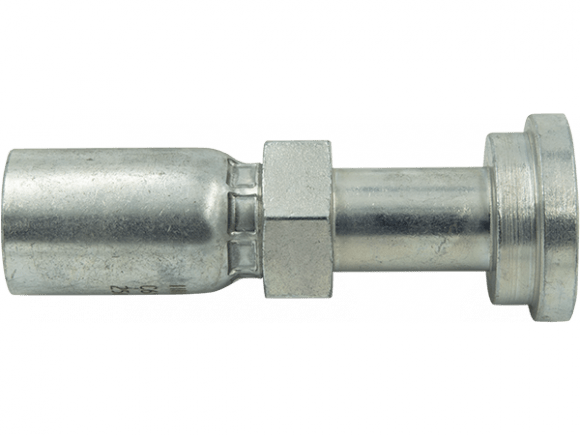 The 16UG16 is a metal hydraulic fitting with a cylindrical shape and threaded section, specifically designed for connecting 100R1 hoses. It features a smooth, shiny surface and has a slightly tapered end, suggesting its use in fluid systems.