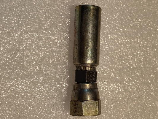 The Weatherhead 04U-14K fitting (1/4 hose x M14x1.5 Komatsu female, CS39-4X14) features a metallic body and hexagonal nut—ideal for hydraulic systems needing reliable, interchangeable connections.