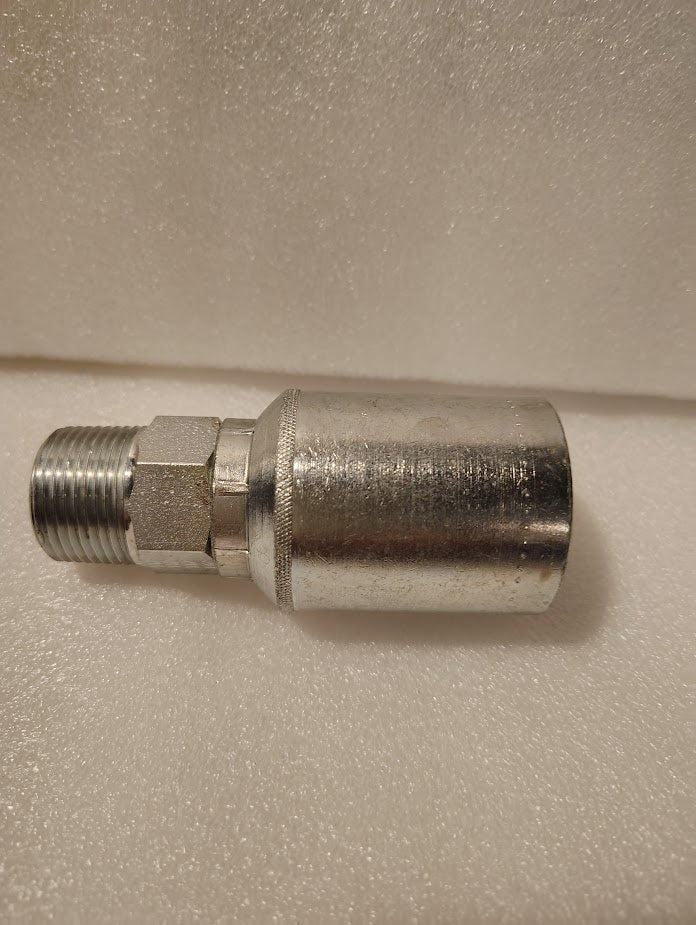 A close-up of the Weatherhead 43012U-112, a 3/4 hose x 3/4 NPTF male hydraulic fitting (GW01-12x12), shown on textured white foam—demonstrating quality and reliability in hydraulic connections.
