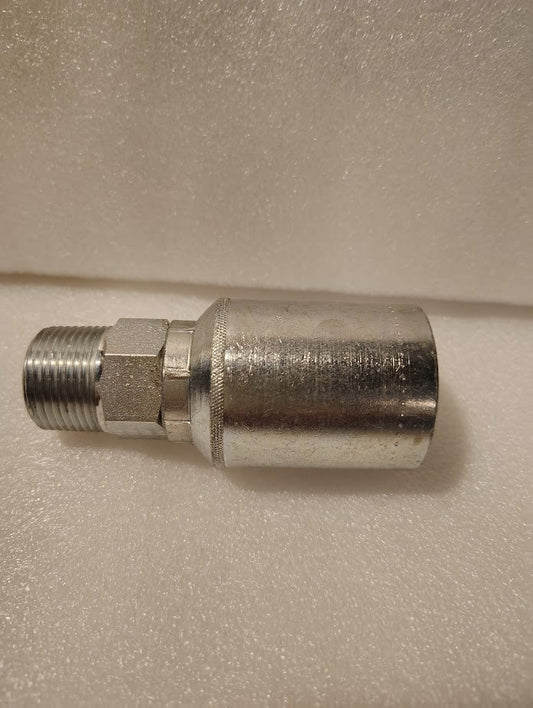 A close-up of the Weatherhead 43012U-112, a 3/4 hose x 3/4 NPTF male hydraulic fitting (GW01-12x12), shown on textured white foam—demonstrating quality and reliability in hydraulic connections.