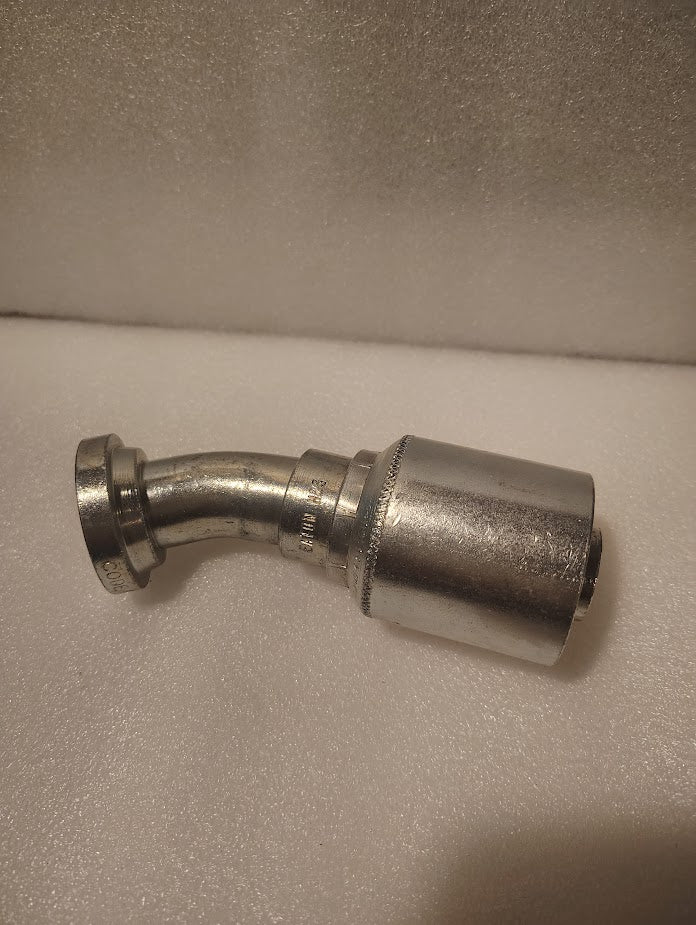 The 43016U-H23 GW49-16x16 is a 1 hose x 1 Code 61 flange fitting with a 30° bend, shown on a textured white surface—perfect for those needing reliable hydraulic hose fittings.