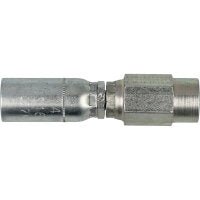 Close-up of 06U256 | Weatherhead 3/8 Hose x 3/8 NPT Female Fitting - Swivel, showcasing a cylindrical body with a hexagonal grip in the center and a silvery textured metallic finish.