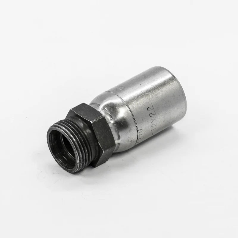 The 08UP58 Weatherhead fitting is a hexagonal-shaped, polished metal piece with a cylindrical design. It features one narrow, externally threaded BSPP male end for easy connection, all set against a plain white background.