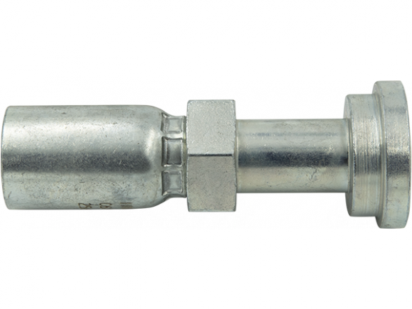 The 16UG16 is a metal hydraulic fitting with a cylindrical shape and threaded section, specifically designed for connecting 100R1 hoses. It features a smooth, shiny surface and has a slightly tapered end, suggesting its use in fluid systems.