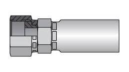 Illustration of a metal hydraulic hose fitting, showcasing a side view with detailed components like hexagonal nuts and a smooth cylindrical section. Evoking the precision of the Parker 1JC55-8-6C Seal-Lok Swivel Fitting, it's displayed against a plain background.