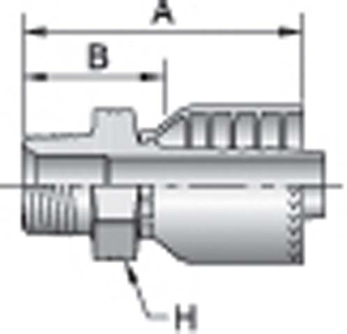 The technical drawing displays a Parker 1UT71-12-12 fitting, with dimensions labeled as A, B, and H. The fitting includes a BSP Taper Pipe threaded section on the left and a rigid coupling on the right. Measurement directions are indicated by arrows.