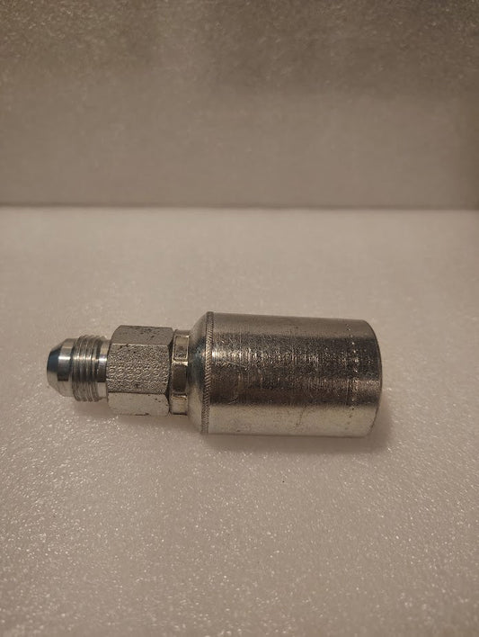 A 43008U-508 | 1/2 Hose x 1/2 JIC Solid Fitting - Straight (GW08-8x8) rests on a white textured surface, featuring a cylindrical end and a hexagonal nut with a threaded tip.