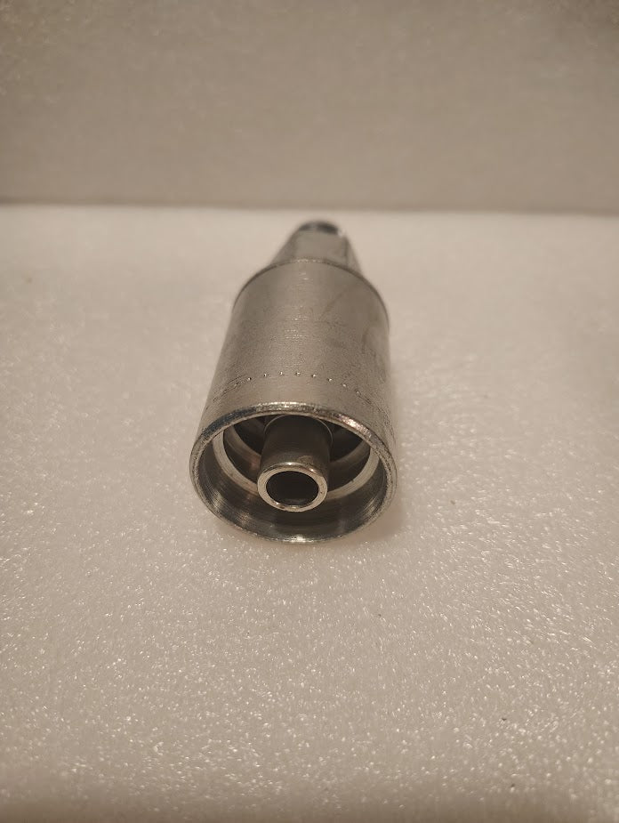 A close-up of the 43008U-508 | 1/2 Hose x 1/2 JIC Solid Fitting - Straight (GW08-8x8), a metallic cylindrical hydraulic hose fitting, shown upright on a textured white surface.