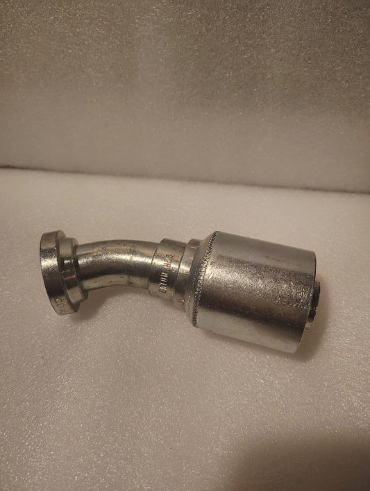 The 43016U-H23 GW49-16x16 is a 1 hose x 1 Code 61 flange fitting with a 30° bend, shown on a textured white surface—perfect for those needing reliable hydraulic hose fittings.