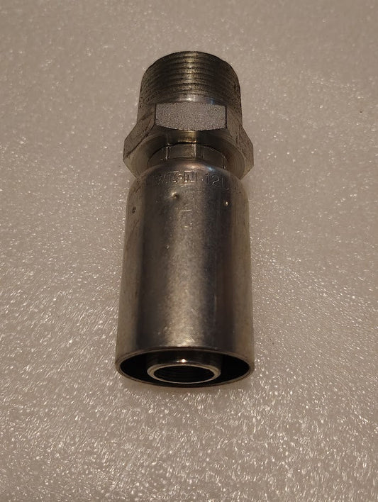 The 12U-116 Weatherhead fitting is a metallic connector with a hexagonal nut and cylindrical body, ideal for 100R1 hoses in plumbing or industrial applications.